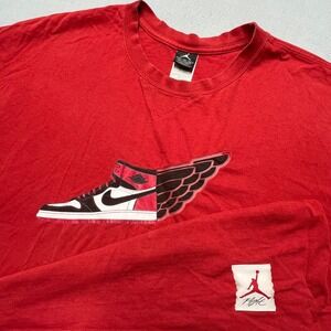 Vintag Jordan 1 Lost & Found  Flight Graphic T Shirt‎ Red 3XL Sneaker Wing